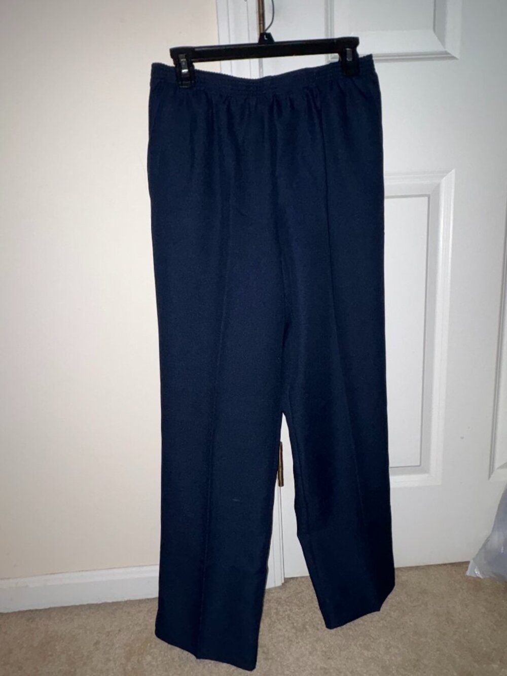 Alfred Dunner comfort trousers, solid dark navy blue, women's size 10 Petite.